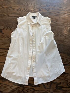 White Sleeveless Button-Down Shirt - Women's
